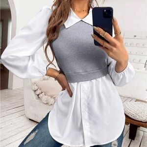 Elegant White and Gray Women's Blouse size small